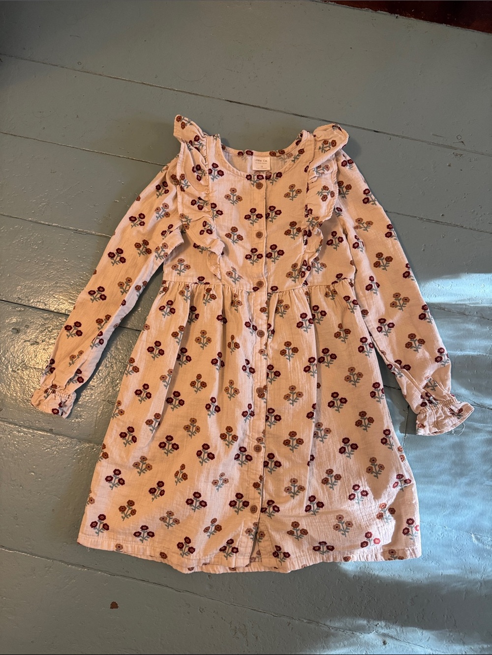 Little Co. Girls Floral Ruffle Long-Sleeve Dress size 12